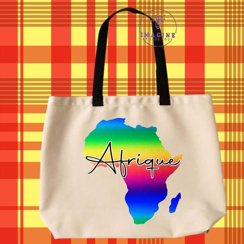 Tote bag taille l - sublimation - afrique - continent - arc en ciel - ethiopie - cameron - carte - nigéria - zambie - kenya