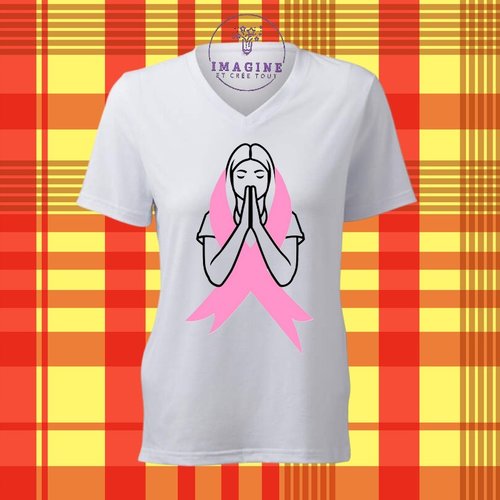 T-shirt personnalisé pour femme - col v - sublimation - octobre rose - sensibilisation - prévention - espoir - nœuds