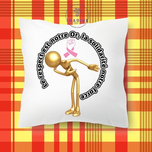 Taie personnalisé - lit - sommeil - sublimation - solidarité - respect - or - ruban rose - force - octobre - combat