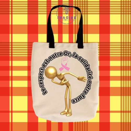 Tote bag taille m - sublimation - solidarité - respect - or - ruban rose - force - octobre - combat - prévention - femme