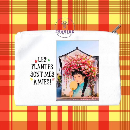 Trousse m - maquillage - sublimation - ink - plante - personnalisation - tête fleurie - fleurs - mur - silhouette - femme