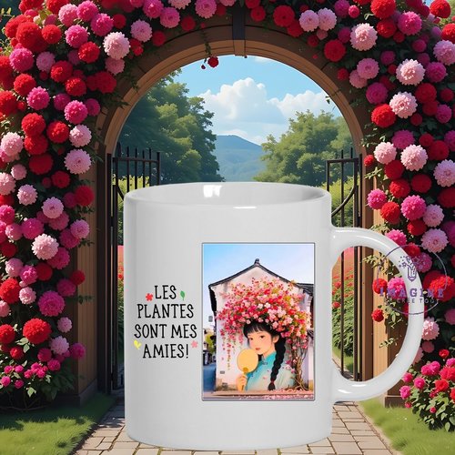 Mug - tasse - sublimation - ink - plante - personnalisation - tête fleurie - fleurs - mur - silhouette - femme