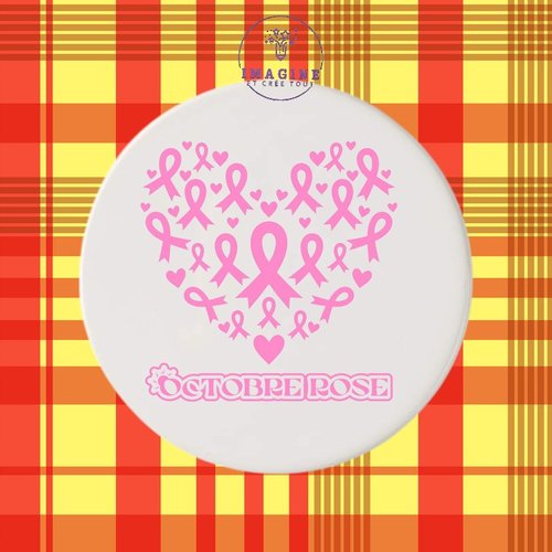 Sous verre en céramique - sublimation - octobre rose - nœuds - cœurs - prévention - dépistage - femme - combat