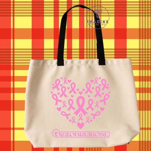 Tote bag taille l - sublimation - octobre rose - nœuds - cœurs - prévention - dépistage - femme - combat - espoir - hope