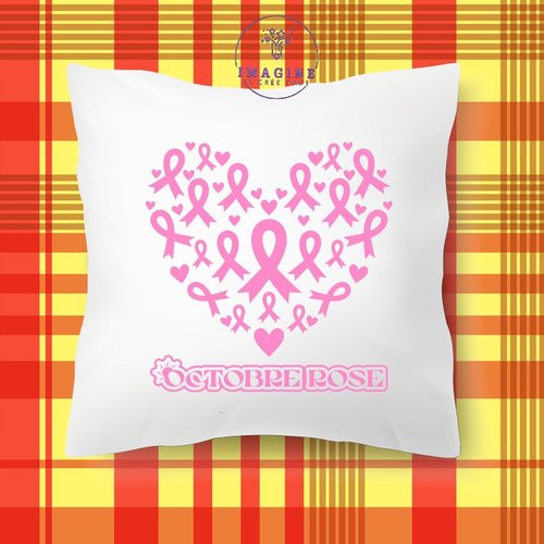 Taie personnalisé - lit - sommeil - sublimation - octobre rose - nœuds - cœurs - prévention - dépistage - femme - combat