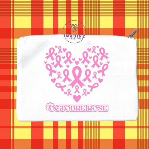 Trousse m - maquillage - sublimation - octobre rose - nœuds - cœurs - prévention - dépistage - femme - combat - hope