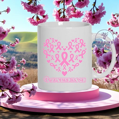 Mug - tasse - sublimation - octobre rose - nœuds - cœurs - prévention - dépistage - femme - combat - hope - espoir