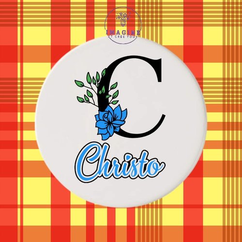 Sous verre en céramique - sublimation - initiale - prénom - fleurs - bleues - surnom - personnalisation - mixte