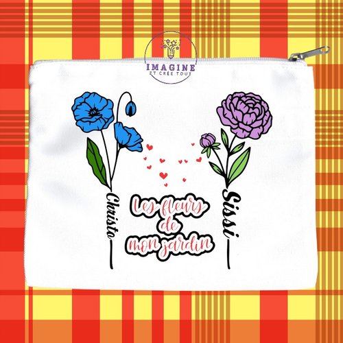 Trousse l - maquillage - sublimation - les fleurs de mon jardin - kids - rose - cœurs - love - (prénoms à préciser)