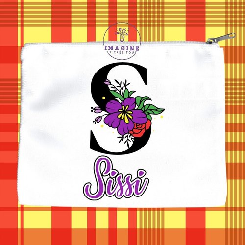 Trousse l - maquillage - sublimation - initiale - prénom - fleurs - surnom - fille - multicolores - (prénom à preciser)