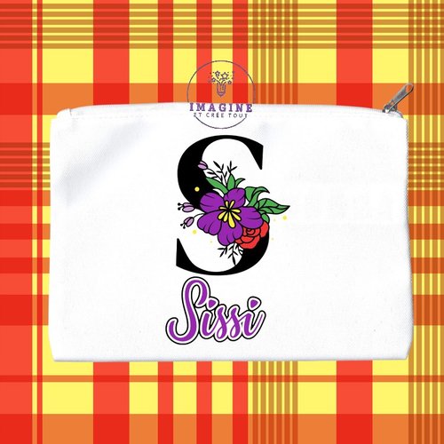 Trousse m - maquillage - sublimation - initiale - prénom - fleurs - surnom - fille - multicolores - (prénom à preciser)