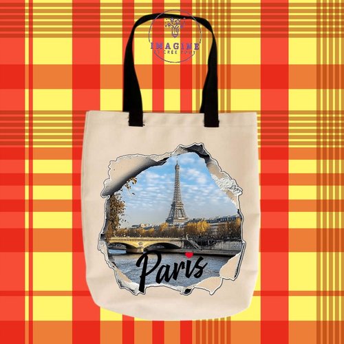 Tote bag taille m - sublimation - paris - tour eiffel - france - capitale - mur cassé - la seine
