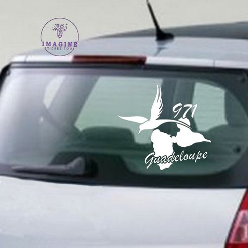 Sticker - carte de la guadeloupe - colibri - 971 - inversé - pose vitre intérieure - vinyle permanent blanc