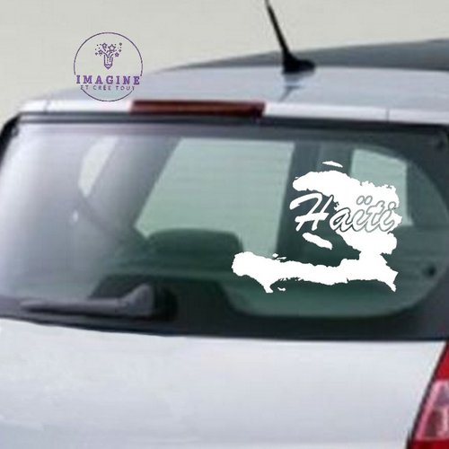 Sticker - carte haïti - port au prince - sticker inversé - pose vitre intérieure - vinyle blanc permanent