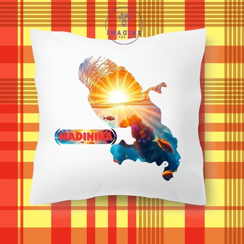 Taie personnalisé - lit - sommeil - sublimation - carte martinique - madinina - fort de france - fond marin - 972