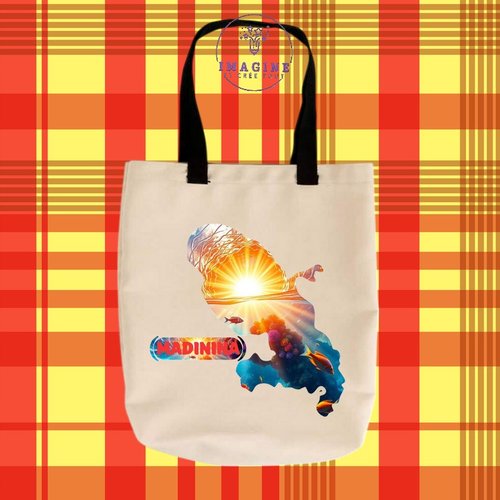 Tote bag taille m - sublimation - carte martinique - madinina - fort de france - fond marin - 972