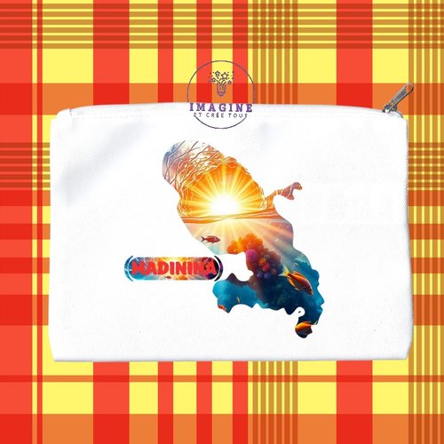 Trousse m - maquillage - sublimation - carte martinique - madinina - fort de france - fond marin - 972