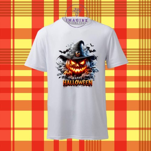 T-shirt personnalisé pour homme - ras du cou - sublimation - halloween - citrouille - bonbons - fantôme - chauve-souris