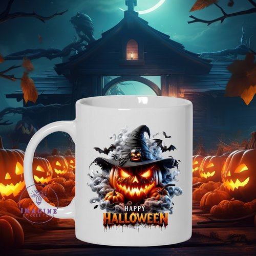 Mug - tasse - sublimation - halloween - citrouille - bonbons - fantôme - chauve-souris - crâne