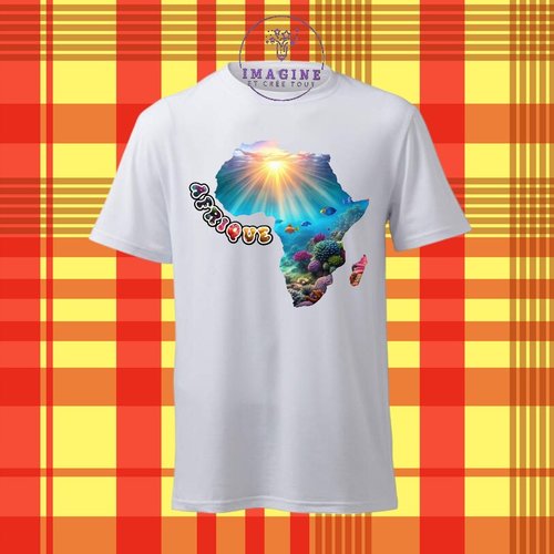 T-shirt personnalisé pour homme - ras du cou - sublimation - carte afrique - fond marin - continent - cameroun - kenya