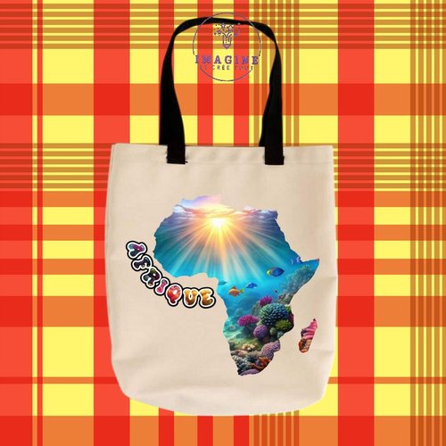 Tote bag taille m - sublimation - carte afrique - fond marin - continent - kenya - savane - baobab