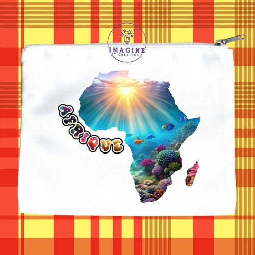 Trousse l - maquillage - sublimation - carte afrique - fond marin - continent - kenya - savane - baobab