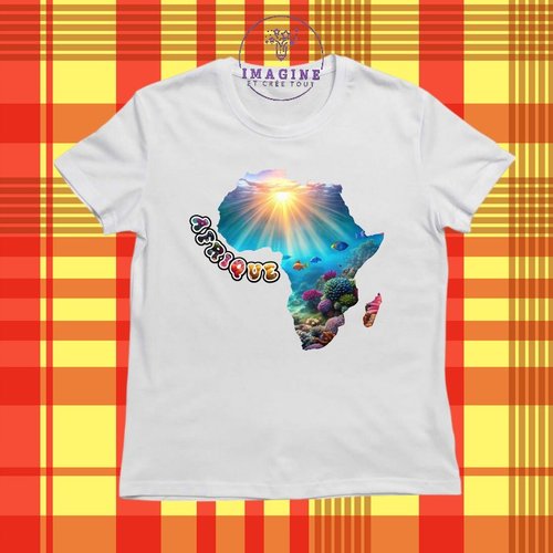 T-shirt personnalisé pour jeunes - col rond - sublimation - carte afrique - fond marin - continent - savane - baobab