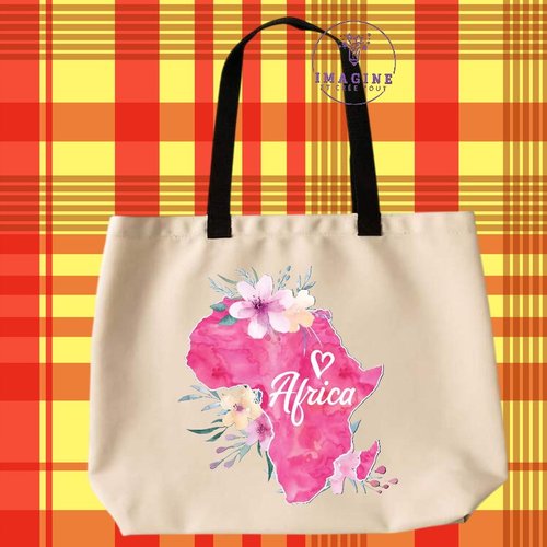 Tote bag taille l - sublimation - personnalisation - carte afrique - aquarelle - continent - savane - baobab - éthiopie
