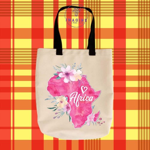 Tote bag taille m - sublimation - personnalisation - carte afrique - aquarelle - continent - savane - baobab