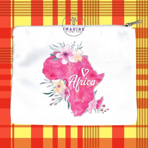 Trousse l - maquillage - sublimation - personnalisation - carte afrique - aquarelle - continent - savane - baobab