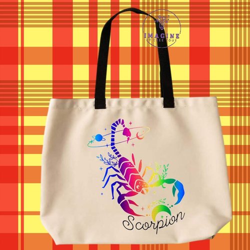 Tote bag taille l - sublimation - signe du scorpion - constellations - horoscope - galaxie - personnalisation