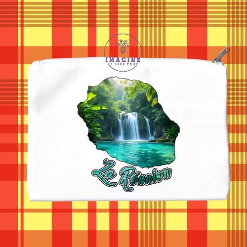 Trousse m - maquillage - sublimation - carte île de la réunion - cascade - paille en queue - 974 - personnalisation