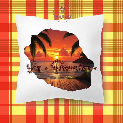 Taie personnalisé - lit - sommeil - sublimation - carte île de la réunion - couché soleil - 974 - personnalisation