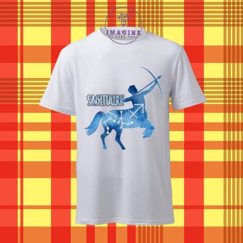 T-shirt personnalisé pour homme - ras du cou - sublimation - signe du sagittaire - galaxie - constellations - horoscope
