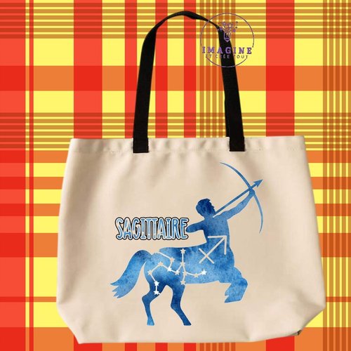 Tote bag taille l - sublimation - signe du sagittaire - galaxie - constellations - horoscope - astrologie