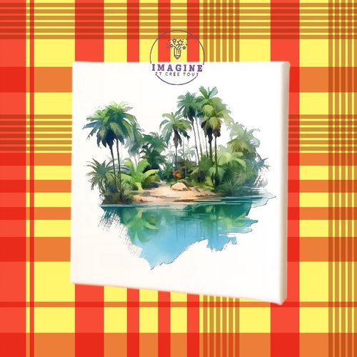 Tableau mural - canevas - sublimation - paysage tropical - impression infusible ink - cocotiers - décoration - sable