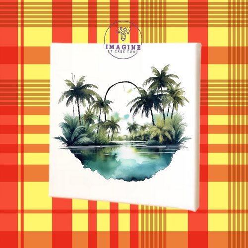 Tableau mural - canvas - sublimation - paysage tropical - impression infusible ink - cocotiers - décoration - lagon