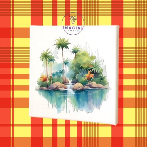 Tableau mural - sublimation - toile - canvas - paysage tropical - impression infusible ink - cocotiers - sable - lagon