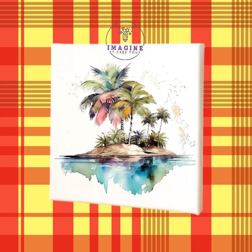 Tableau mural - sublimation -  impression infusible ink - toile - canevas - paysage tropical - - cocotiers - sable - lagon