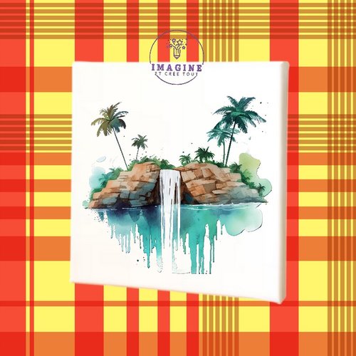 Tableau mural - sublimation -  impression infusible ink - toile - canevas - paysage tropical - - cocotiers - cascade