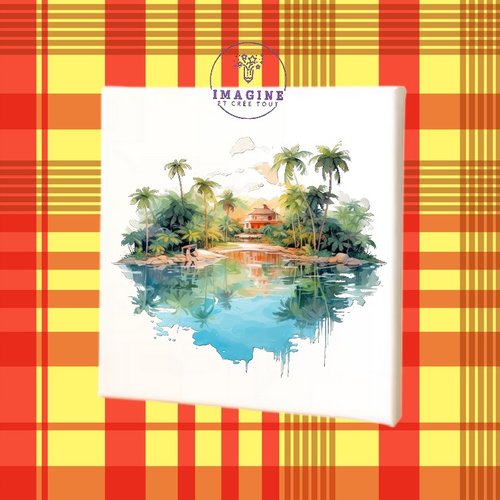 Tableau mural - sublimation -  impression infusible ink - toile - canvas - paysage tropical - cocotiers - case