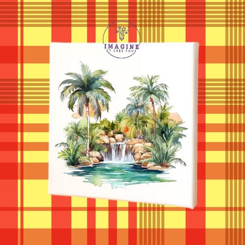 Tableau mural - sublimation -  impression infusible ink - toile - canvas - paysage tropical - cascade - cocotiers