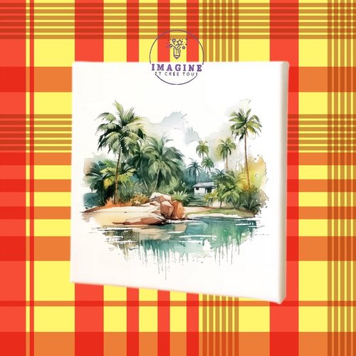 Tableau mural - sublimation -  impression infusible ink - toile - canvas - paysage tropical - case - cocotiers