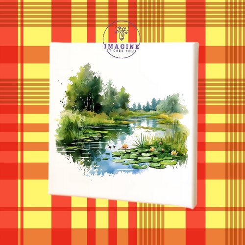Tableau mural - sublimation -  impression infusible ink - toile - canvas - pond - lac - landscape - watercolor - aquarelle