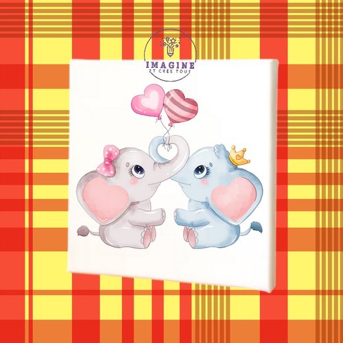 Tableau mural - sublimation -  impression infusible ink - toile - canvas - baby éléphant rose - chambre bébé