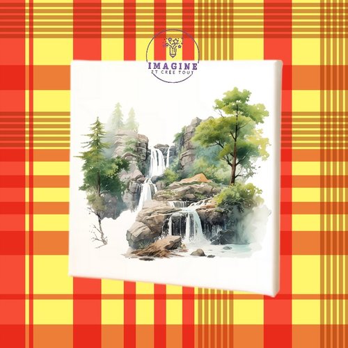 Tableau mural - sublimation -  impression infusible ink - toile - canvas - cascades - arbres - trees - watercolor