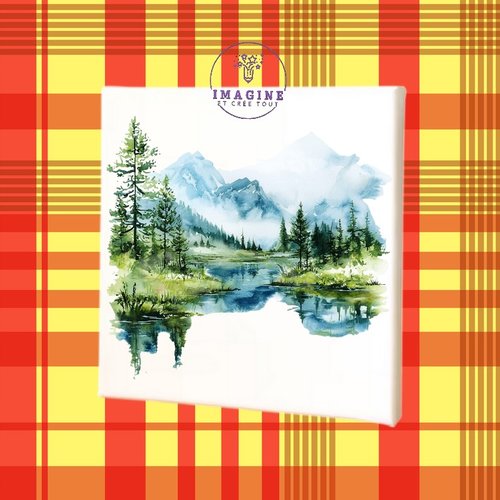 Tableau mural - sublimation -  impression infusible ink - toile - canvas - watercolor - lac - montagne - aquarelle