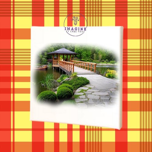 Tableau mural - sublimation -  impression infusible ink - toile - canvas - pont - chemin pavé - lac - verdure