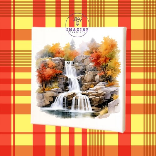 Tableau mural - sublimation -  impression infusible ink - toile - canvas - autumn - water scene - cascade - aquarelle