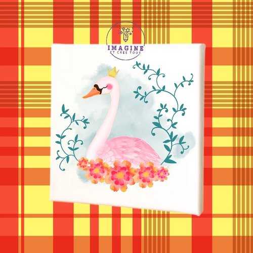 Tableau mural - sublimation -  impression infusible ink - toile - canvas - blossom - floral - princesse - watercolor- cygne